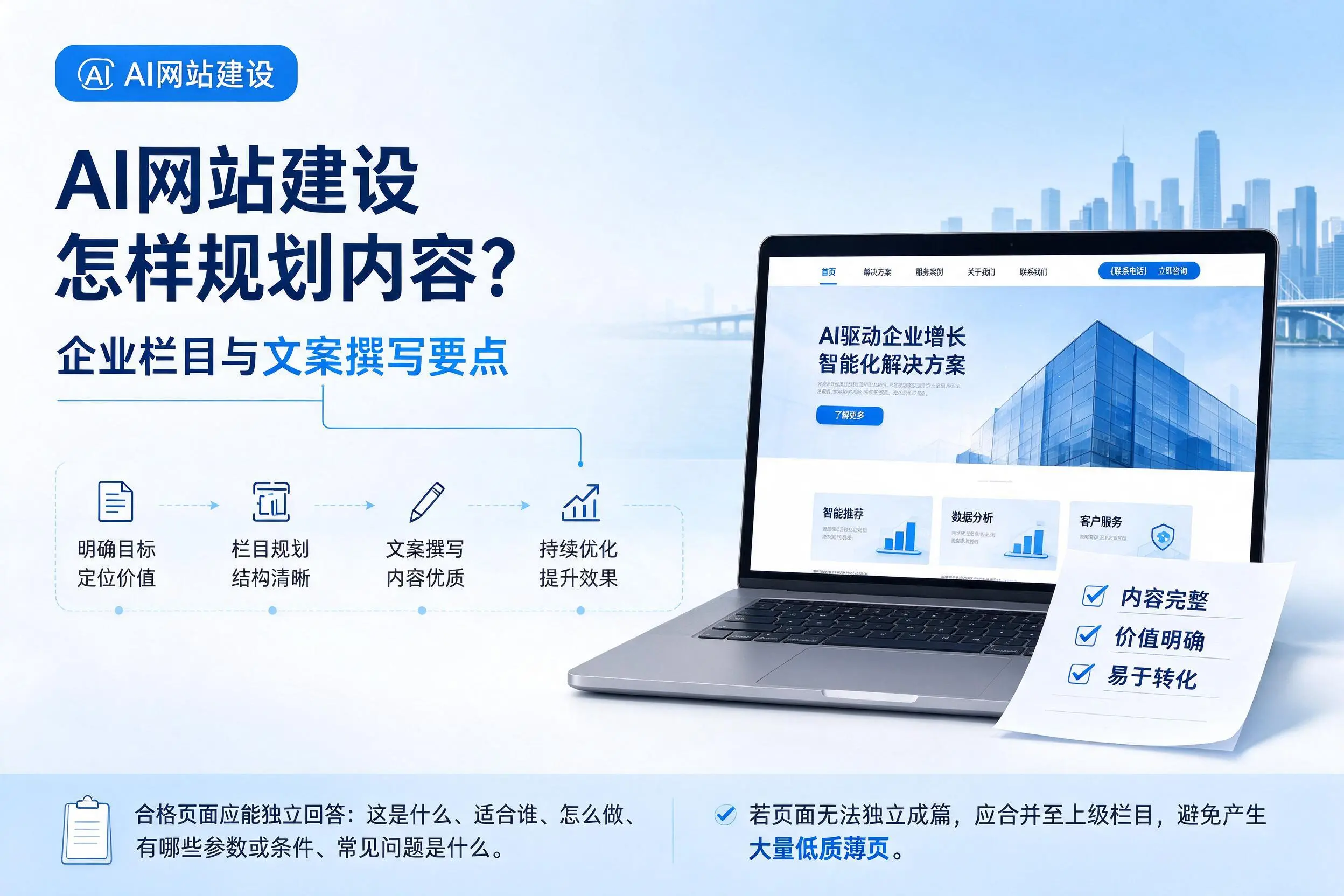 AI网站建设怎样规划内容？呼伦贝尔企业栏目与文案撰写要点