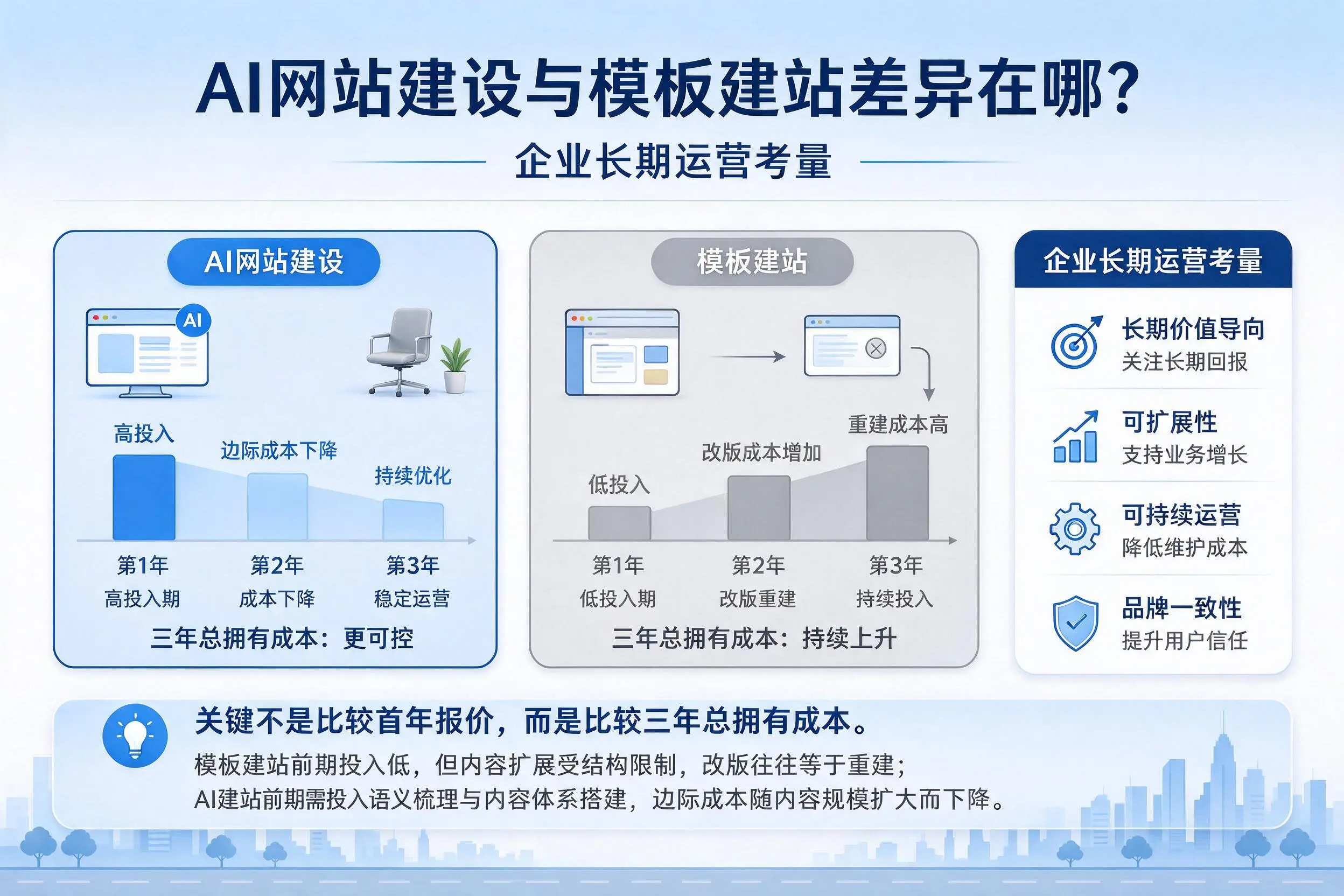 AI网站建设与模板建站差异在哪?呼伦贝尔企业长期运营考量